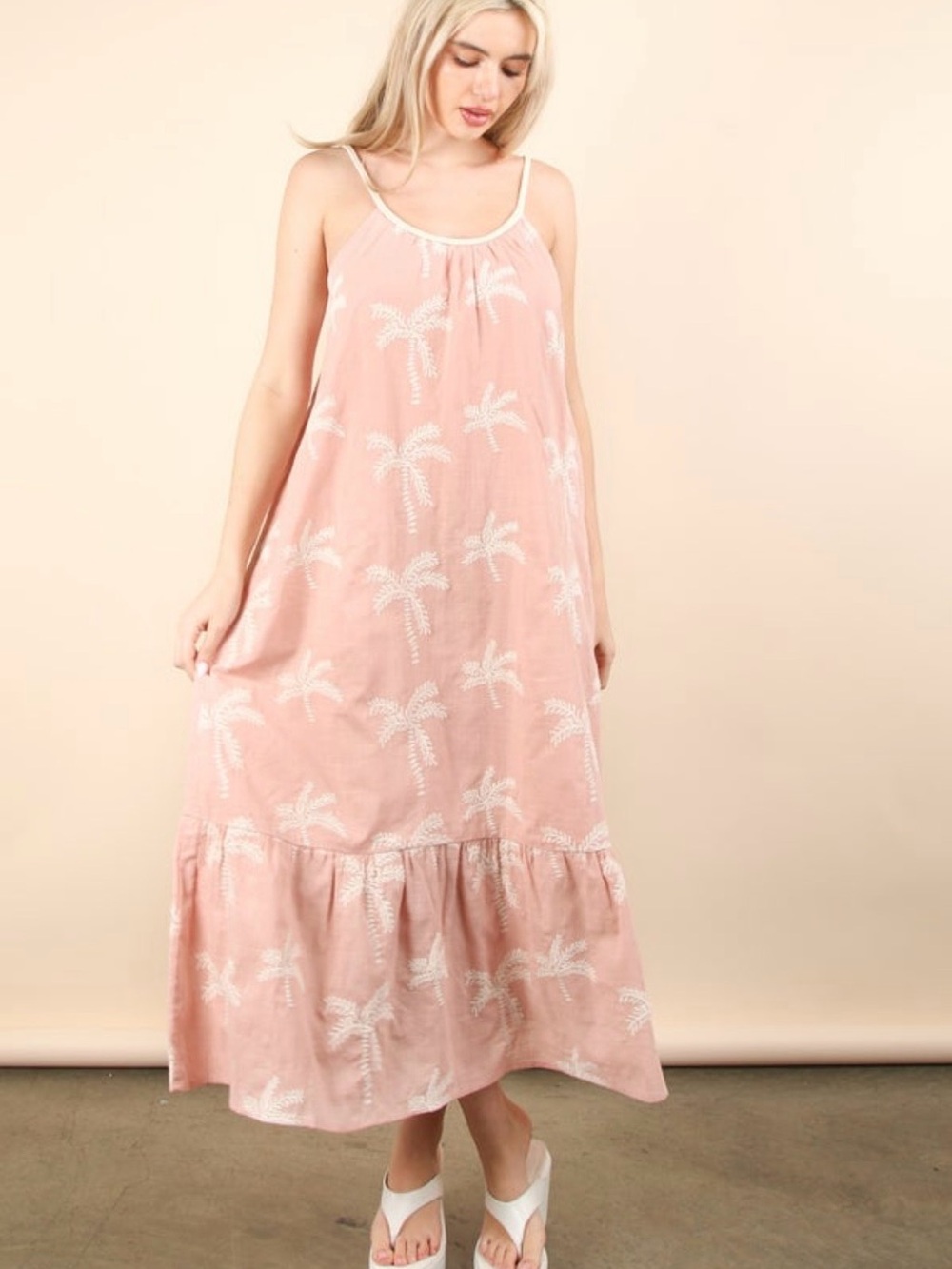 Pink Palm Print Maxi Sundress